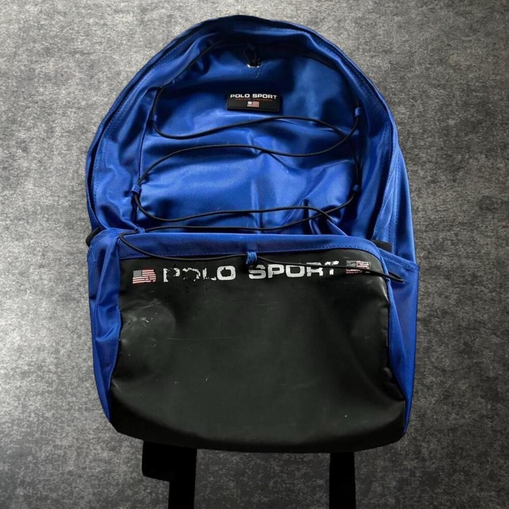 Polo Ralph Lauren Polo Sport Blue Nylon Backpack USA Flag Bungee